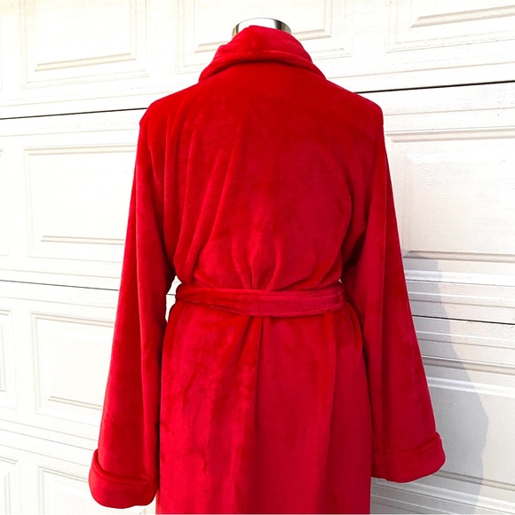 NORDSTROM red plush robe luxurious cozy wrap tie pockets long plus size 2X NEW - Picture 7 of 12